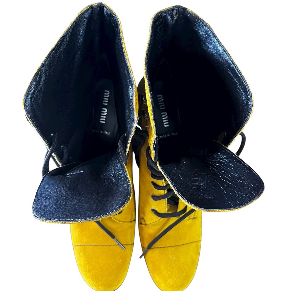 Miu Miu Yellow Suede Lace-up Booties Size 39 - Picture 8 of 11